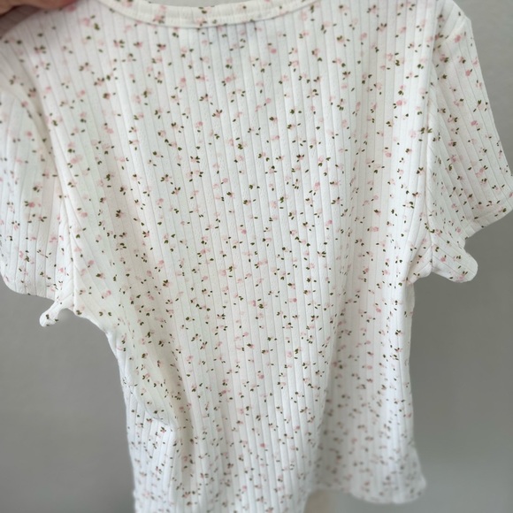 Pretty Garbage Floral Ribbed White Tee - Picture 4 of 6